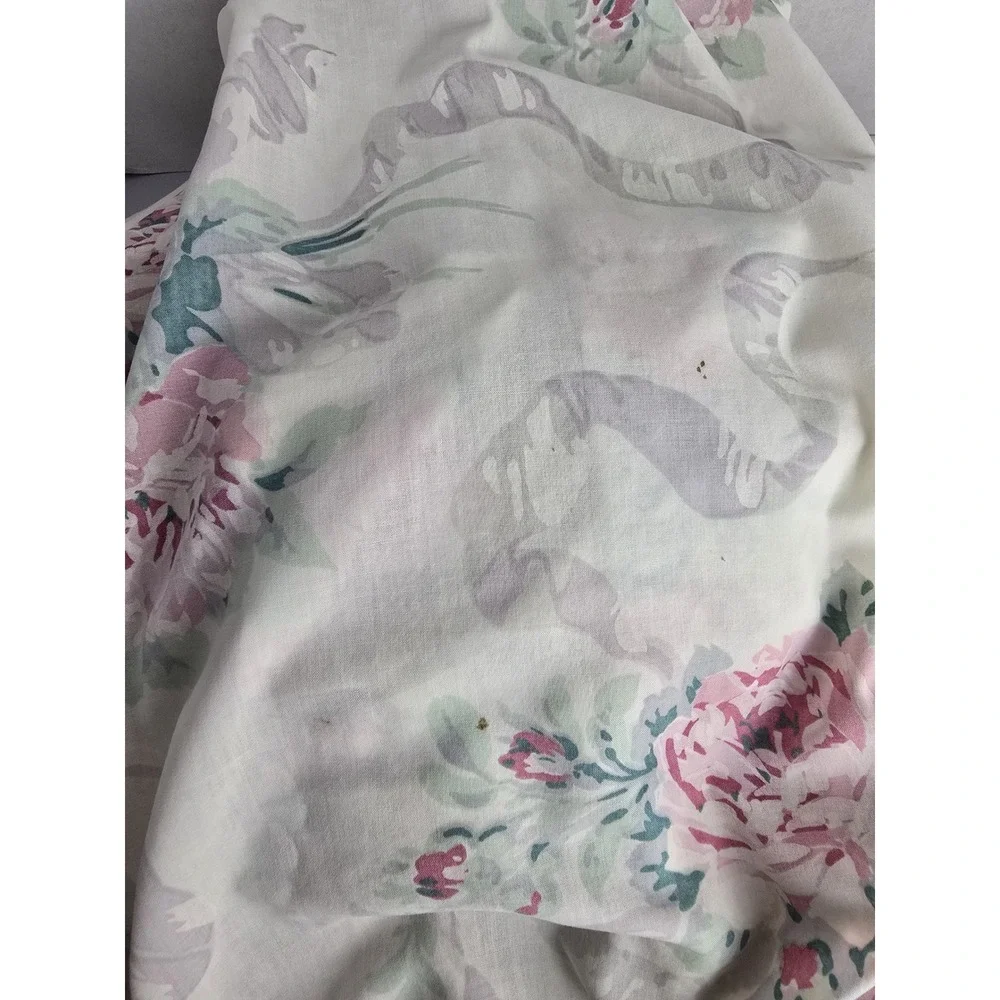 Vintage Flat Cal King Sheet Cream Pink Floral Rose Cottagecore Shabby Chic -Flaw